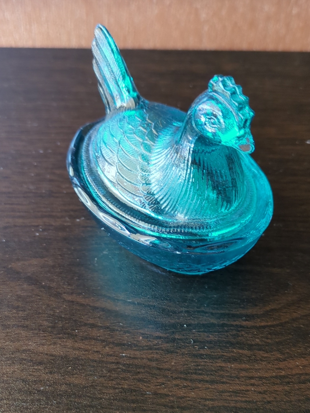 Vintage Teal Glass Hen On Nest Covered Dish - Decorative Home Accent - Picture 3 of 4